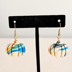 SD Handmade Autumn Fall Multicolor Polymer Clay Short Dangling Pumpkin Earrings